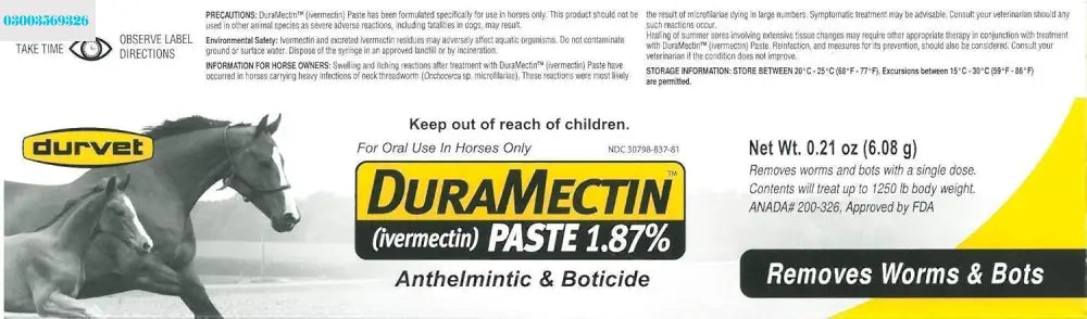 Durvet Duramectin Equine Wormer Paste – 3 Tubes