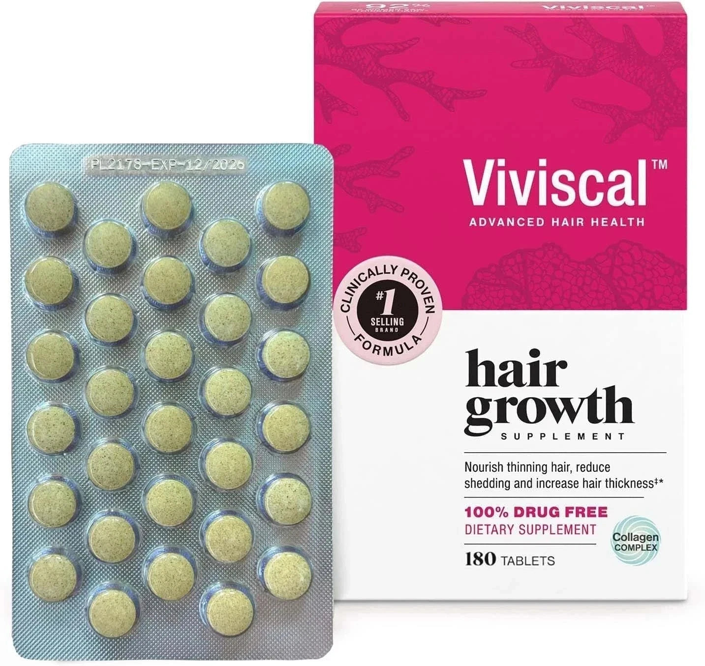 Viviscal Hair Growth Dietary Supplement with Collagen Complex 180 Tabs